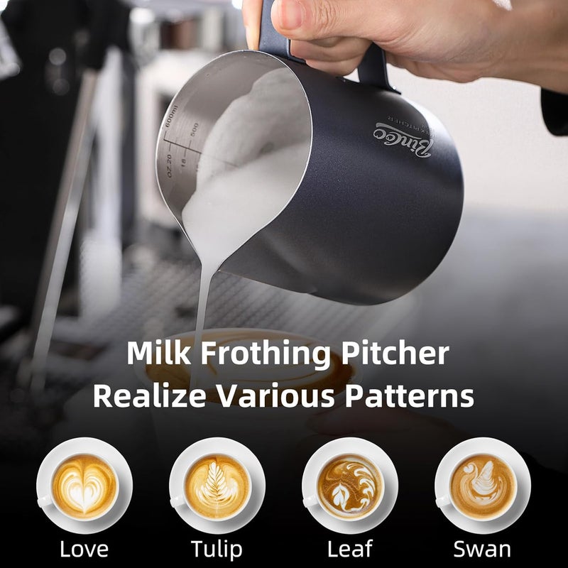 Bincoo Milk Frothing Pitcher - 350ml/12oz Milk Frother Cup Espresso Steaming Pitcher for Barista, SUS304 Stainless Steel Espresso Steaming Pitchers for Latte Art/Cappuccino/Coffee (Dark-Blue-350ml) - Image 2